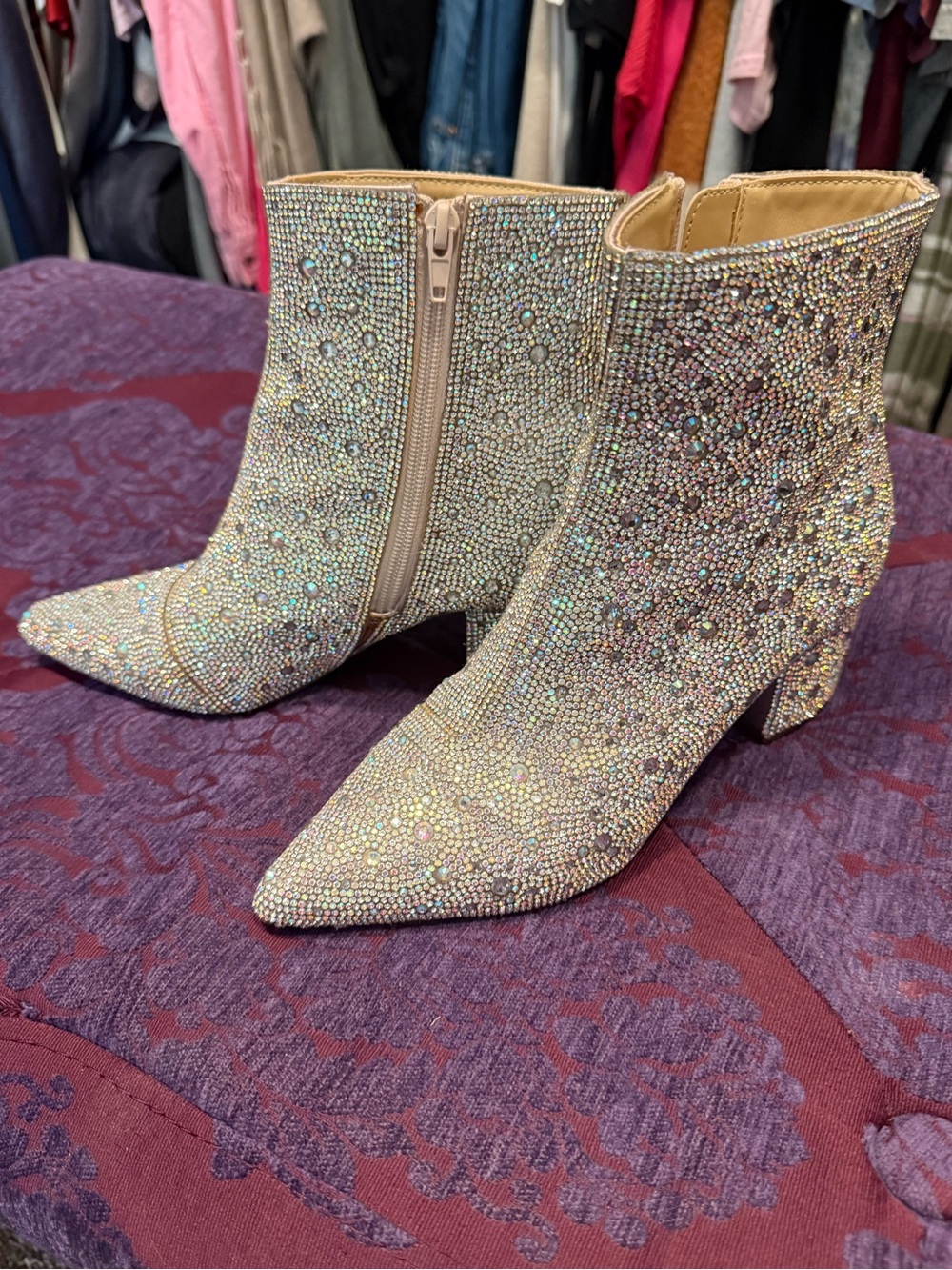 Betsey Johnson Iridescent Crystal Ankle Booties